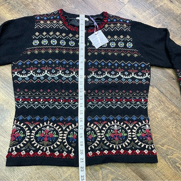 NEW Carson Sweater Cardigan Coat Black Floral Embroidered Womens Small Wool - Picture 15 of 15